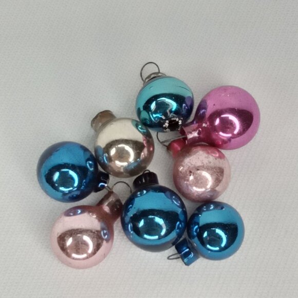 MCM Christmas Ornament Set Of 8 Feather Tree Glass Round Shiny Brite 1950s - Picture 4 of 4